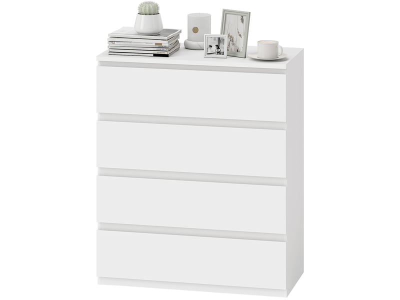  Commode 4 tiroirs, meuble de rangement épuré pour chambre, intérieur, 80 x 39 x 95 cm panneau de particules blanc  - Conforama B