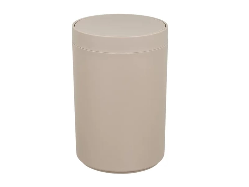  Poubelle ronde de salle de bain à couvercle basculant en polypropylène finition mate, capacité 5l,coloris beige - longueur 18 x profondeur 18 x hauteur 27 cm  - Conforama A