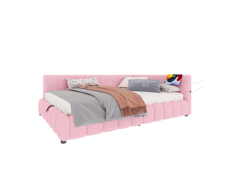  Lit de jour 140x200 canapé lit en velours rose avec coffre de rangement hydraulique et ports usbtype-c  - Conforama A