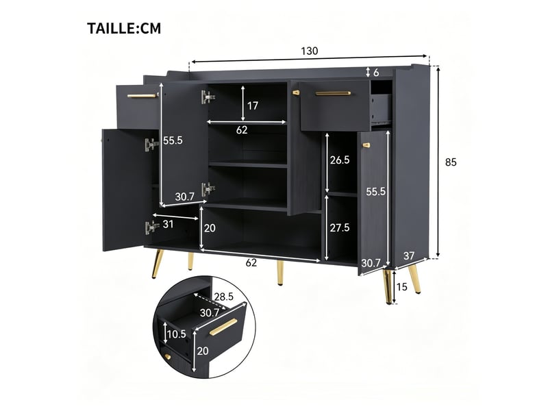  Meuble à chaussures moderne – avec 1 tiroir et 4 portes, armoire pour entrée et salon – noir BrimViber - Conforama C