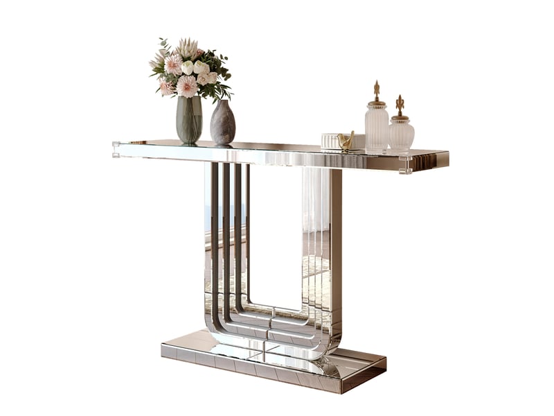  Table console 120x30x76 cm miroir mdf argentée  - Conforama A