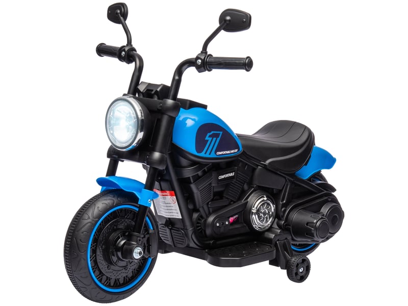  Moto électrique pour enfants de 18 à 36 mois avec batterie 6v, phare et stabilisateurs amovibles, bleue  - Conforama B
