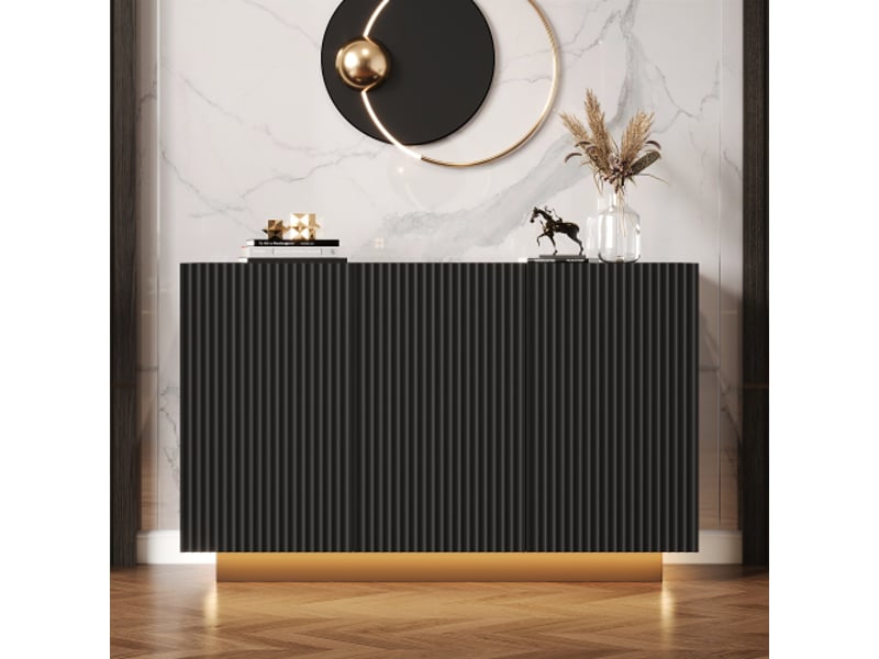  Buffet 3 porte(s) 0 tiroir(s) - 120 cm noir led mdf buffet noir - Conforama B