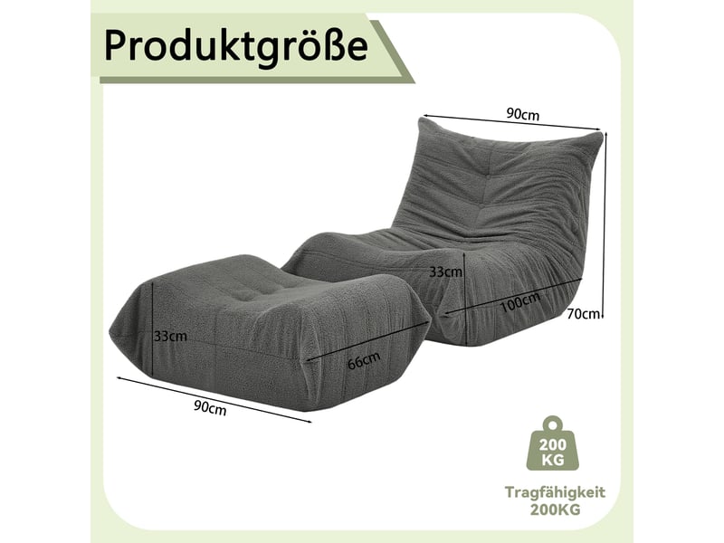 Fauteuil relax anthracite avec pouf – confort ultime en fausse fourrure teddy – canapé de sol moelleux pour lecture & détente - Conforama E