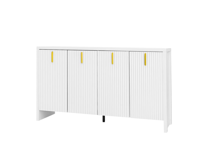 Buffet moderne blanc avec poignées dorées, rangement modulable et étagères réglables, design minimaliste - Conforama E