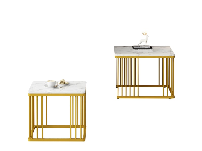  Lot de 2 tables basses gigognes effet marbre blanc, 60x60 cm et 45x45 cm  - Conforama A
