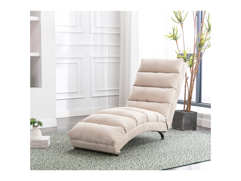 Chaise longue relax fixe vibrante en tissu effet lin avec poche latérale, beige, 55 x 148 x 84 cm Fay Lum - Conforama D