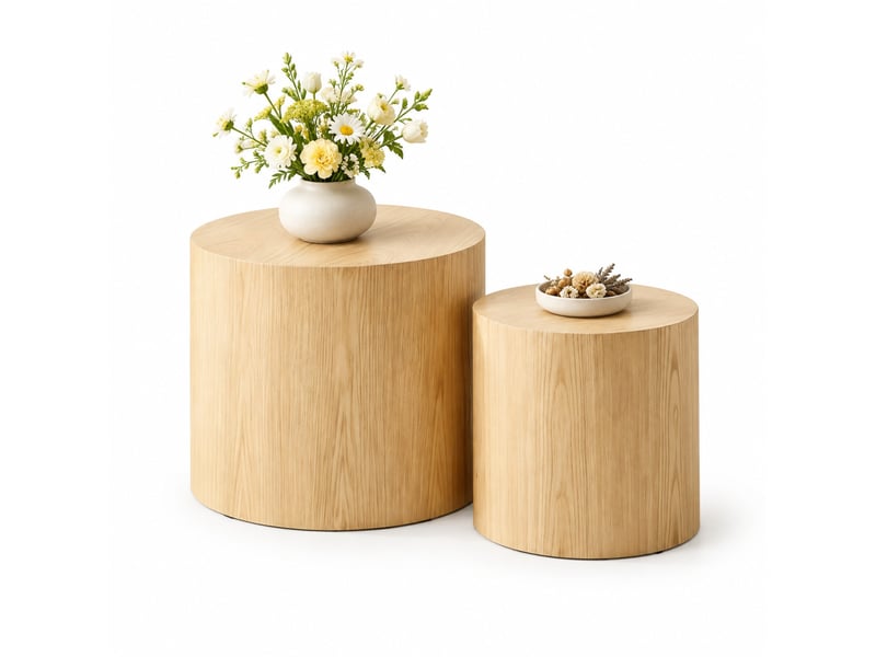  Tables gigognes rondes lot de 2 gain de place - lpospi - tables basses imbriquables pour salon, mdf - naturel  - Conforama A