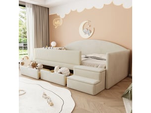 Lit avec rangement 90x190 cm <strong></strong>  <strong>ABC</strong> coloris beige