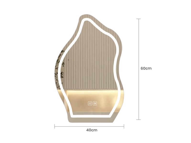 Miroir salle de bain led 40 x 60 cm blanc verre argenté sans cuivre forme goutte irrégulière tactile anti buée anneau lumineux réglable - Conforama C