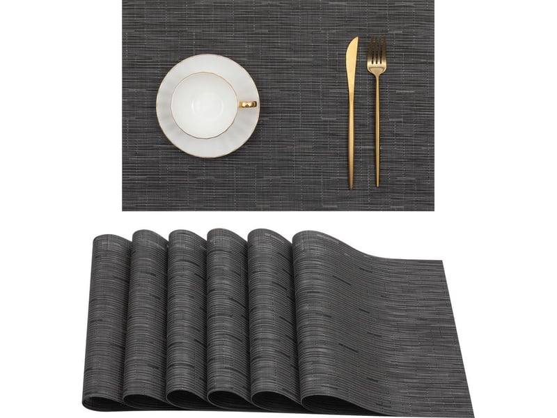  Lot de 6 sets de table noirs pour tables à manger sets de table lavables en pvc résistant à la chaleur, 45x30cm  - Conforama A