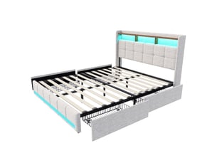 Lit avec rangement 140x190 cm <strong>Lonelyo</strong> <strong></strong> coloris beige