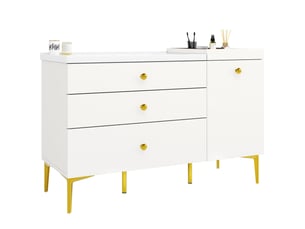 Meuble sous vasque avec lavabo en céramique, 5 tiroirs et placard pour salle de bain, blanc, 120 × 47,5 × 80 cm