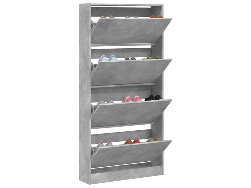  Meuble à chaussure | armoire à chaussures 4 tiroirs rabattables gris béton  - Conforama D