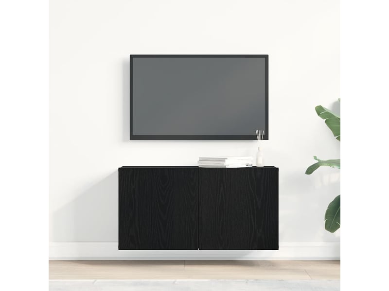  Meuble tv - banc tv - meuble de rangement chêne noir 80x30x41 cm bois d'ingénierie  - Conforama C