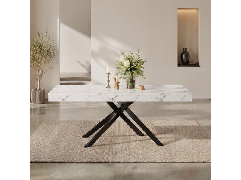  Table de repas extensible blanche – plateau mdf 140180 x 80 cm – 6 à 8 personnes  - Conforama B
