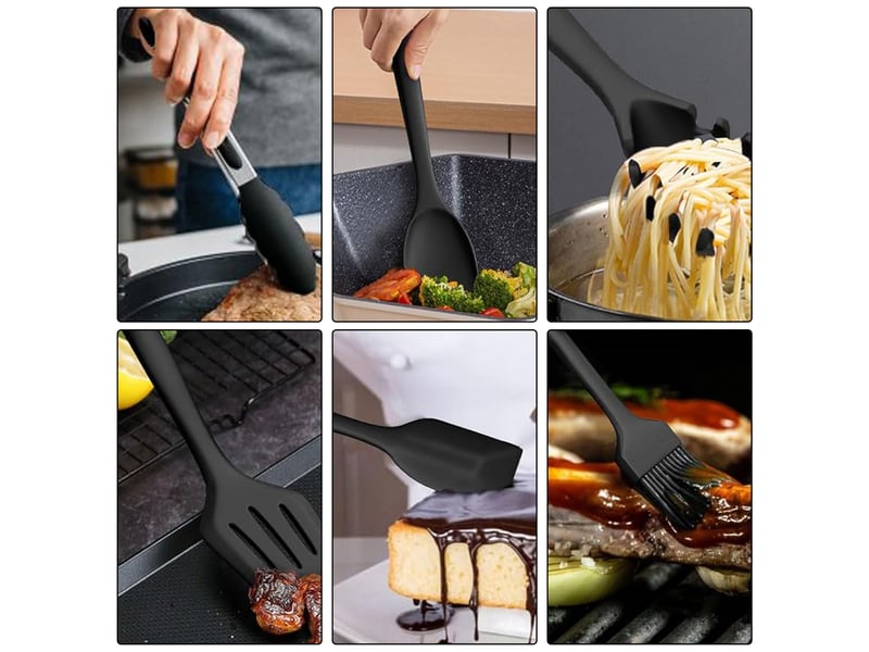  Set de 12 ustensiles de cuisine,meulva,33,5x12,5x12,5 cm,silicone,noir  - Conforama D