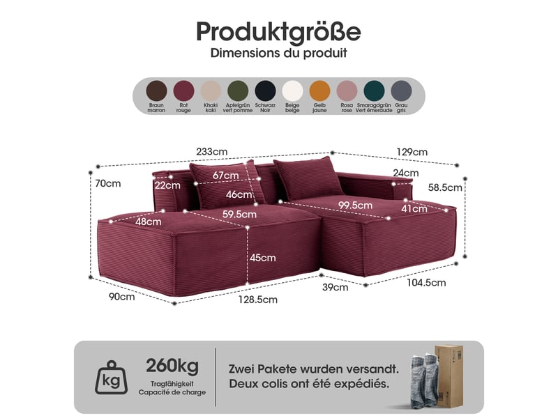  Canapé 3 places en tissu avec 2 coussins, assise ressorts ensachés et mousse haute densité, design épuré  - Conforama C