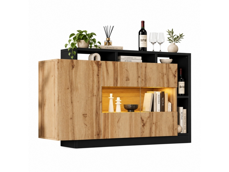  Buffet 140 x 44 x 94 cm, pour salle à manger ou salon, éclairage led avec commande bluetooth  - Conforama A