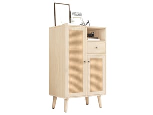 Buffet et enfilade avec 2 portes en rotin et 1 tiroir, pour salon, en panneaux de particules, chêne, 60 × 40 × 101 cm