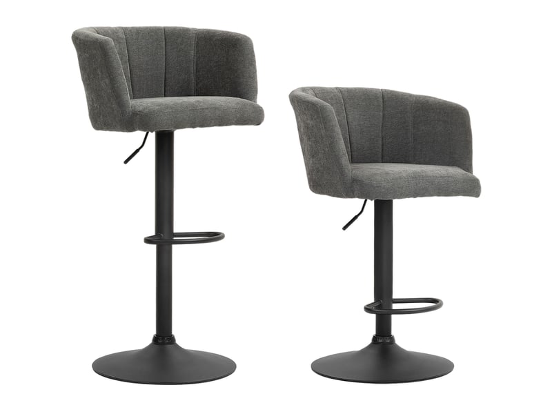  Tabouret de bar pivotant réglable avec repose-pieds, assise confortable et base métallique, polyester gris foncé  - Conforama A