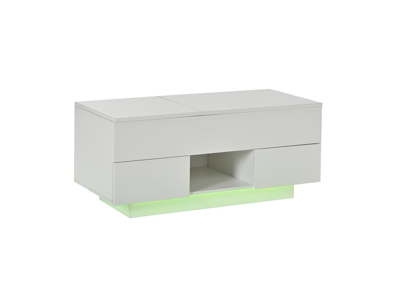  Table basse relevable 100x45x43 cm blanche panneau de particules avec 2 tiroirs rangement led et plateau escamotable evarich - Conforama A