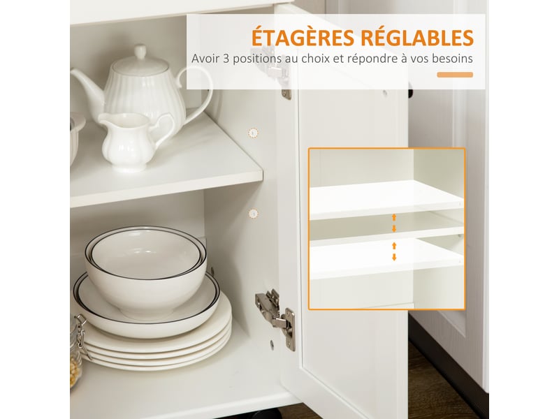  Desserte de cuisine à roulettes multi-rangements 1 tiroir 1 placard 1 portes-torchons blanc et plateau en bois  - Conforama R