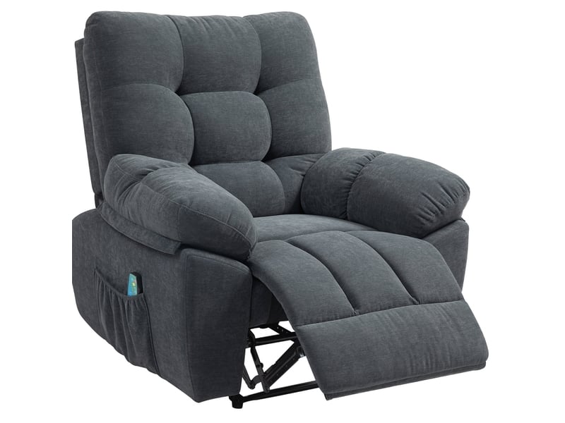  Fauteuil relax massant 100x102x107 cm inclinable 150° 8 points de vibration gris foncé  - Conforama A