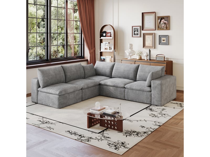  Grand canapé nuage velours côtelé gris foncé, déhoussable sans montage, canapé xxl salon 340cm  - Conforama R