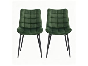 Lot de 2 chaises de salle à manger en velours vert foncé, pieds en métal