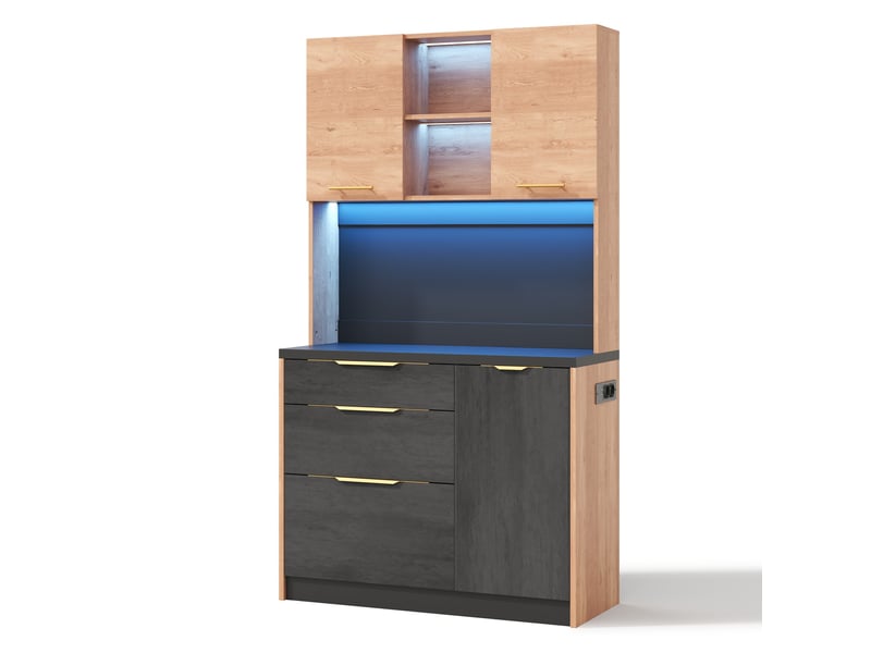  Buffet de cuisine 180x100x40 cm, haute capacité avec 3 tiroirs et étagère, structure mdf robuste, idéal rangement cuisine ou salon.  - Conforama R