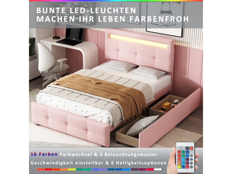  Lit enfant 140x200 cm - lit double - cuir pu - éclairage led - sommier inclus  - Conforama B