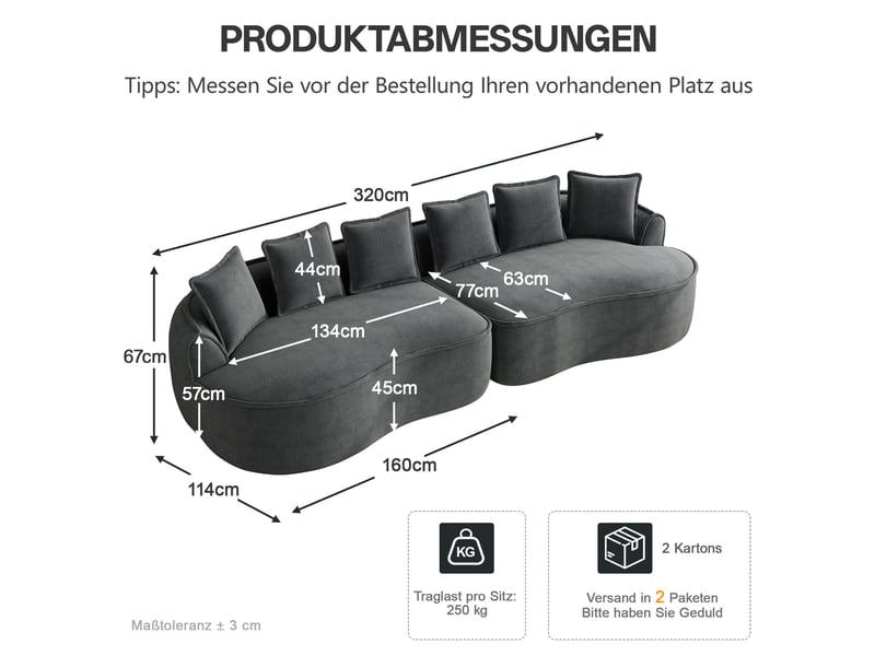Canapé modulable 4 places gris en chenille, sans cadre, avec coussins - Conforama E