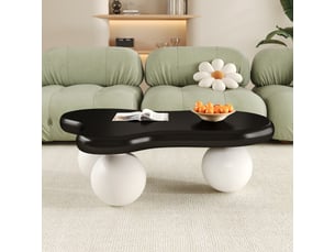 Table basse 95x62.5x32cm en forme de nuage avec pieds ronds, led 16 couleurs, créatif, mode, mdf, noir+blanc
