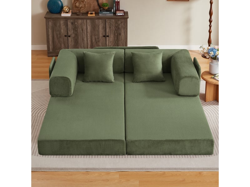 Canape droit convertible en velours côtelé, canapé-lit, mousse haute densité, structure acier, sans montage, pour salonchambre, vert - Conforama D
