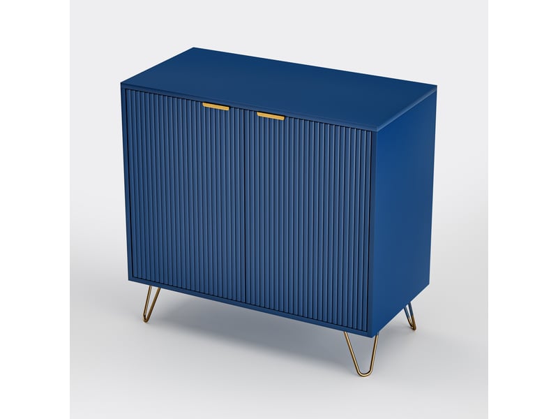  Buffet bleu 80 cm armoire de cuisine avec 2 portes, meuble de rangement avec poignées et pieds métal  - Conforama W