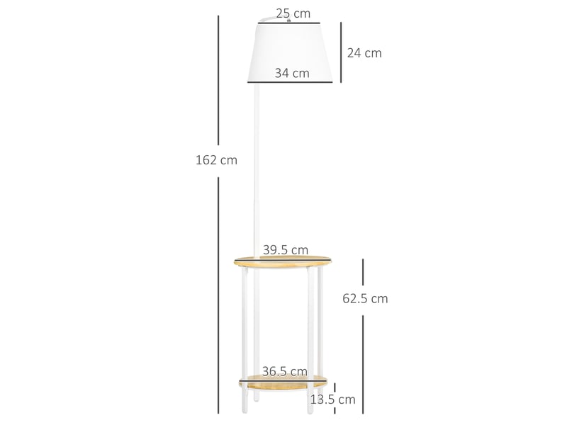 Lampadaire 43x39,5x162 cm avec 2 tablettes métal blanc  - Conforama D