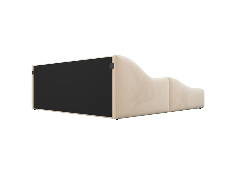  Lit enfant 90 × 200 cm 1 place avec barrières et tête de lit rembourrée, sans matelas, en velours beige  - Conforama E