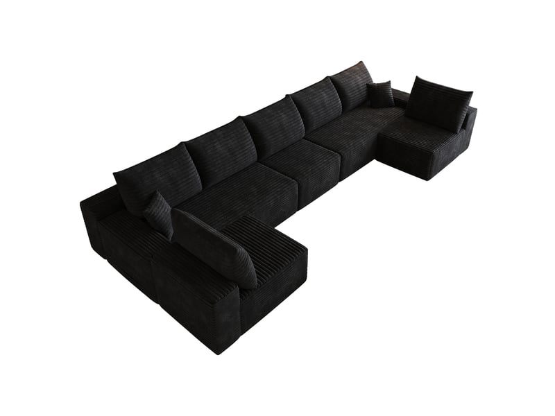  Canapé d’angle modulaire modenvie 7 places 425 x 165 x 83 cm en velours côtelé noir  - Conforama A