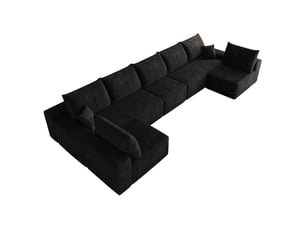Canapé d'angle compressé réversible fixe MODENVIE 7 places Velours côtelé noir