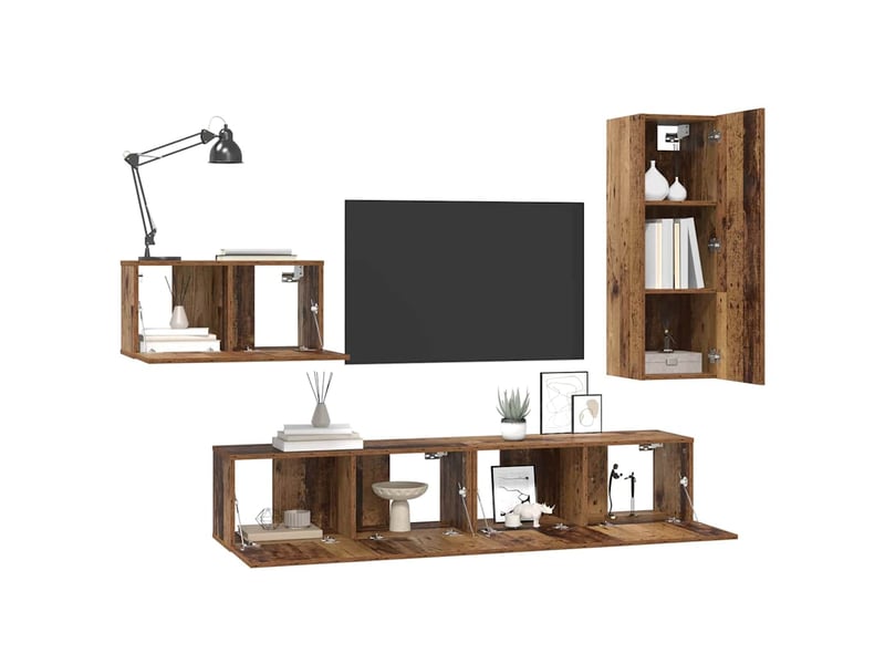  Ensemble meuble tv - banc tv - meuble de rangement 4 pcs bois ancien bois d'ingénierie  - Conforama C