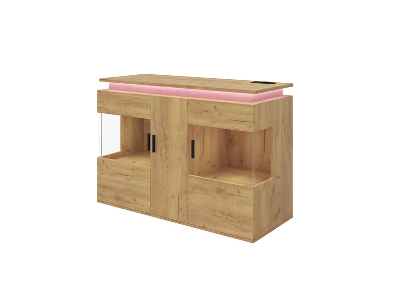  Buffet avec éclairage led et prises usb type-c portes en verre 120x40x79,5 cm  - Conforama B