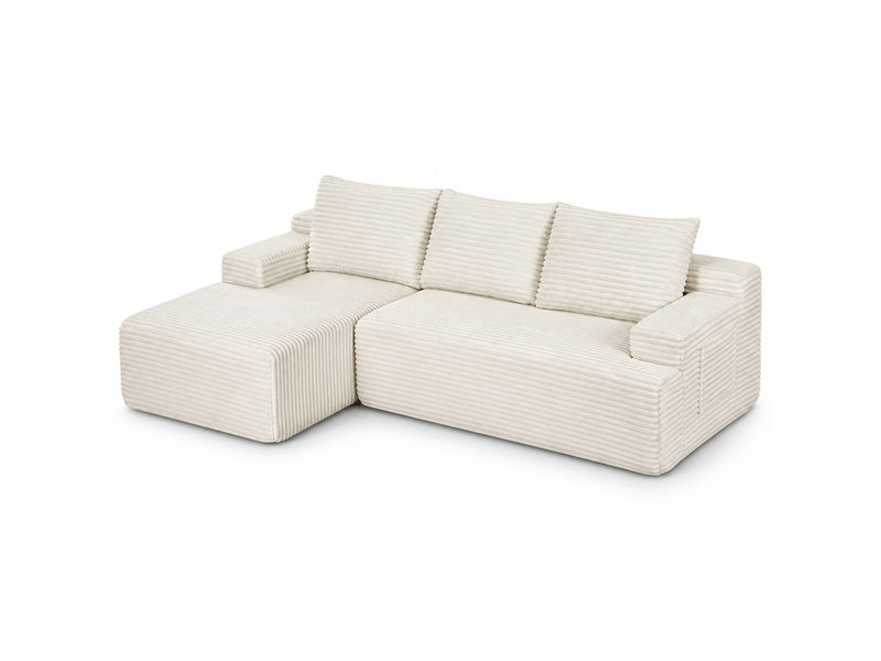  Canapé d’angle l (à gauche) modulable 4 places 238 x 152 x 66 cm, assise profonde, convertible et sans montage, velours côtelé, beige OMNIGLINT TRADING LTD - Conforama A