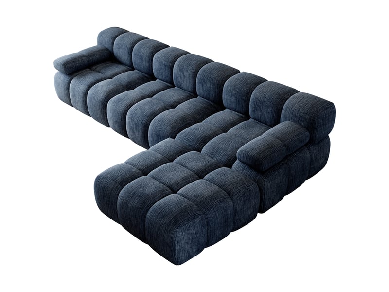  Canapé d'angle en l 300 cm, sans montage, mousse compressée, pour salon, chambre et appartement, bleu  - Conforama A