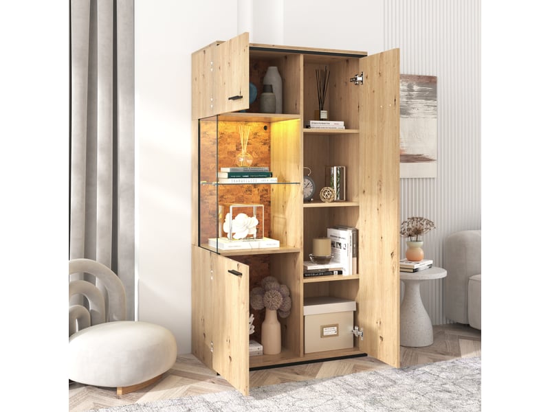 Vitrine moderne avec éclairage led - hauteur 150 cm - étagères multifonctionnelles,15 couleurs, bois - Conforama C