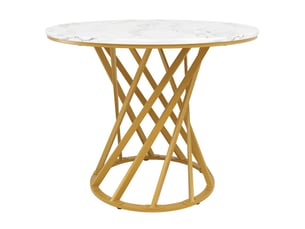 Table à manger ronde 80cm - plateau imitation marbre & pieds métal dorés réglables - pour 4 personnes - idéale cuisinesalon