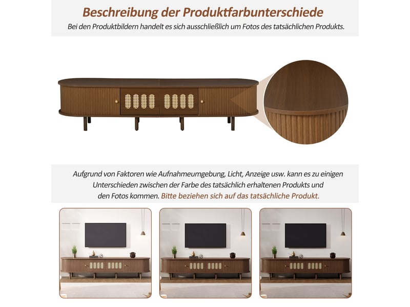  Meuble tv 2 portes coulissantes 2 tiroirs et compartiment rangement meuble de salon design minimaliste 180x40x40cm noyer  - Conforama E