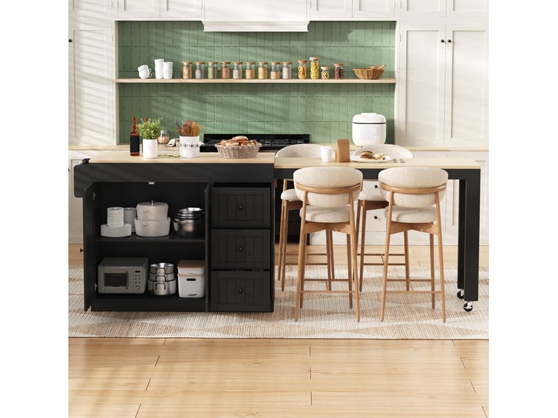  Îlot de cuisine sur roulettes 186,8x45x93 cm extensible mdf noir  - Conforama E