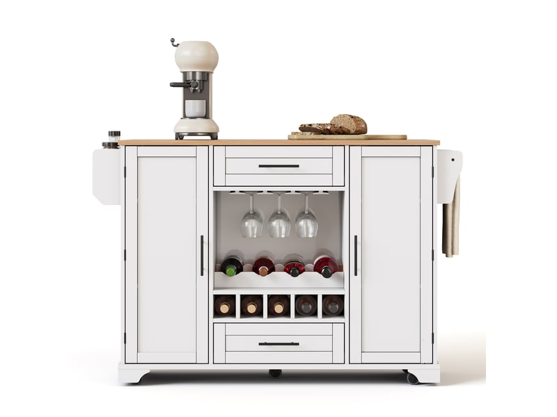  Desserte de cuisine 138x70x92 cm plateau rabattable mdf blanc et naturel  - Conforama B