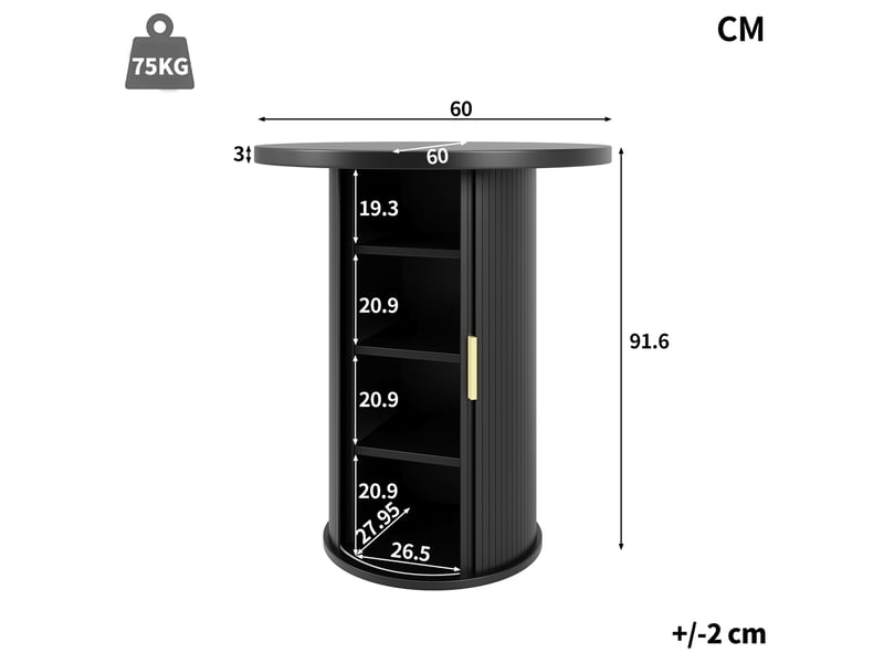  Table de bar ronde 91,6 cm avec rangement intégré et placard - mdf effet bois  - Conforama C